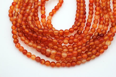 Red Orange Carnelian Gemstone Beads, 6mm, Round